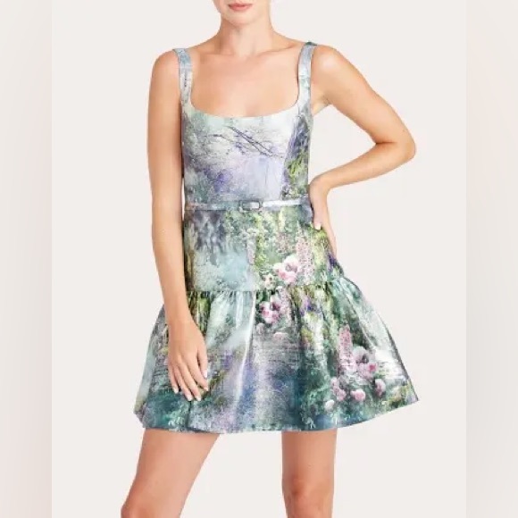 Monique Lhuillier Printed Minidress in Countryside Garden
